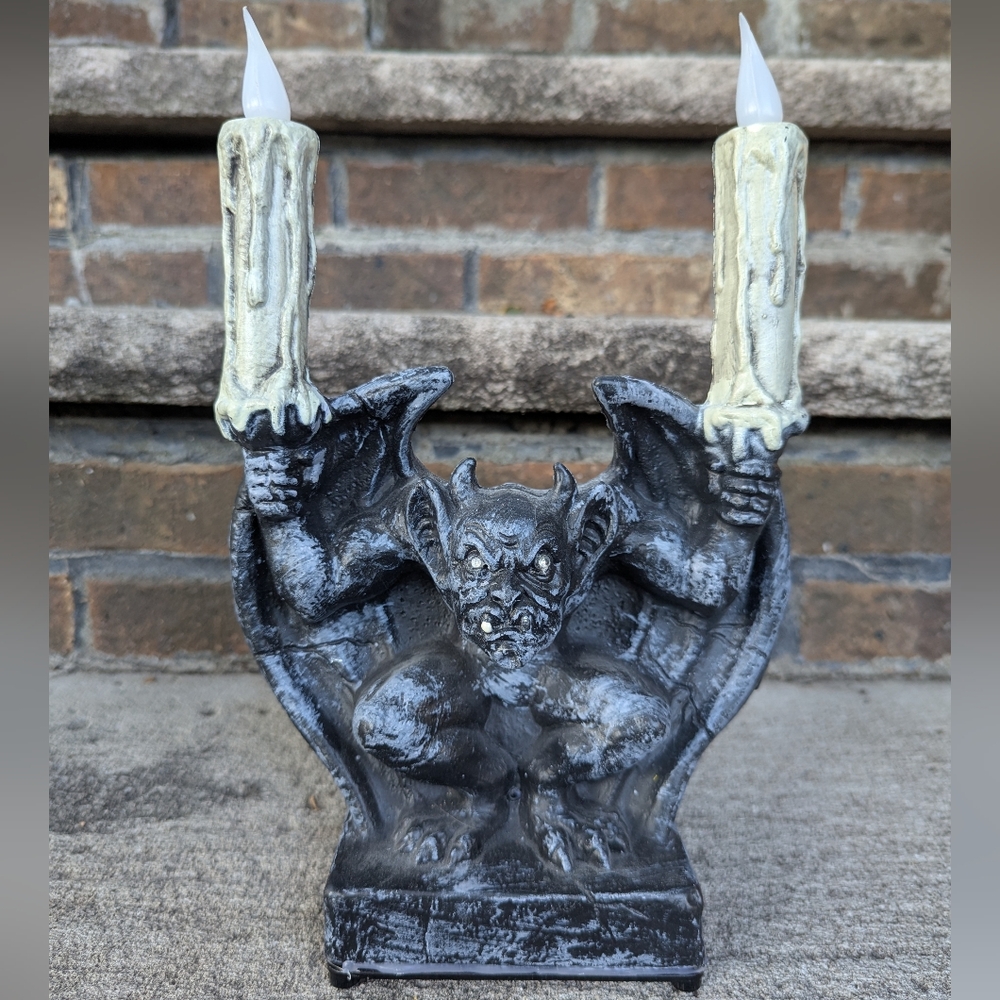 Gothic Gargoyle Candelabra Light Up & Sound Motion-Activated Halloween Decor